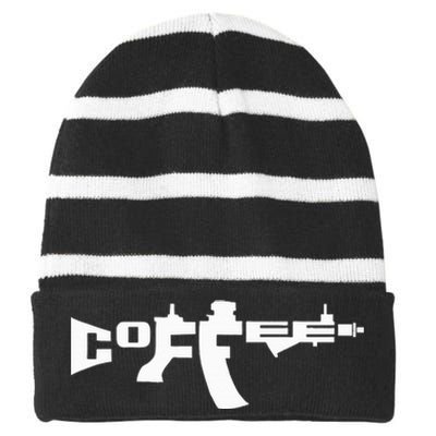 Coffee AR15 Rifle Gun Owner Striped Beanie with Solid Band