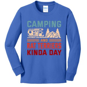 Camping And Rat Terriers Kinda Day Rattie Camper Funny Gift Kids Long Sleeve Shirt