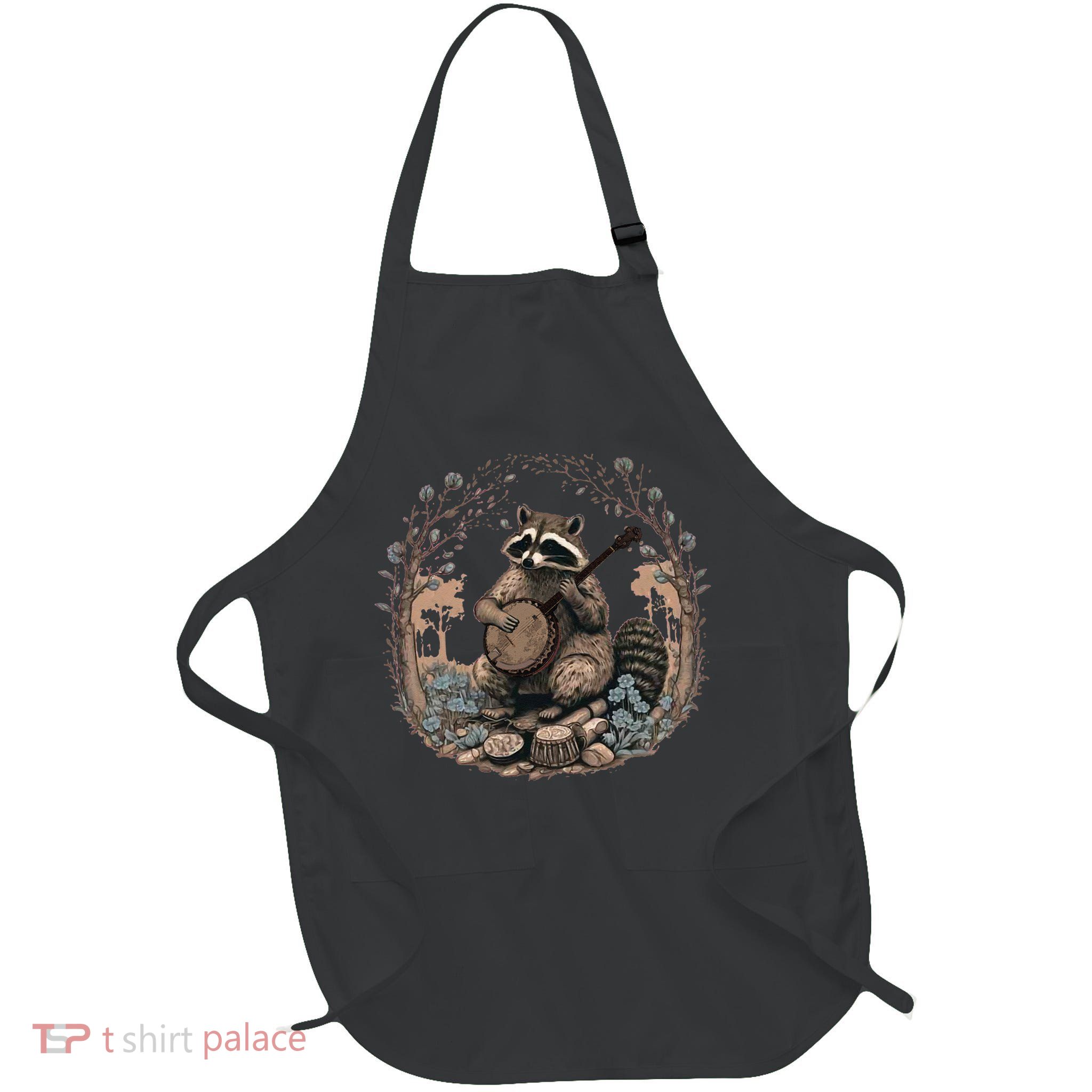 Cottagecore Aesthetic Raccoon Playing Banjo Vintage Racoon Apron