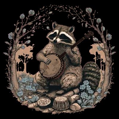 Cottagecore Aesthetic Raccoon Playing Banjo Vintage Racoon T-Shirt