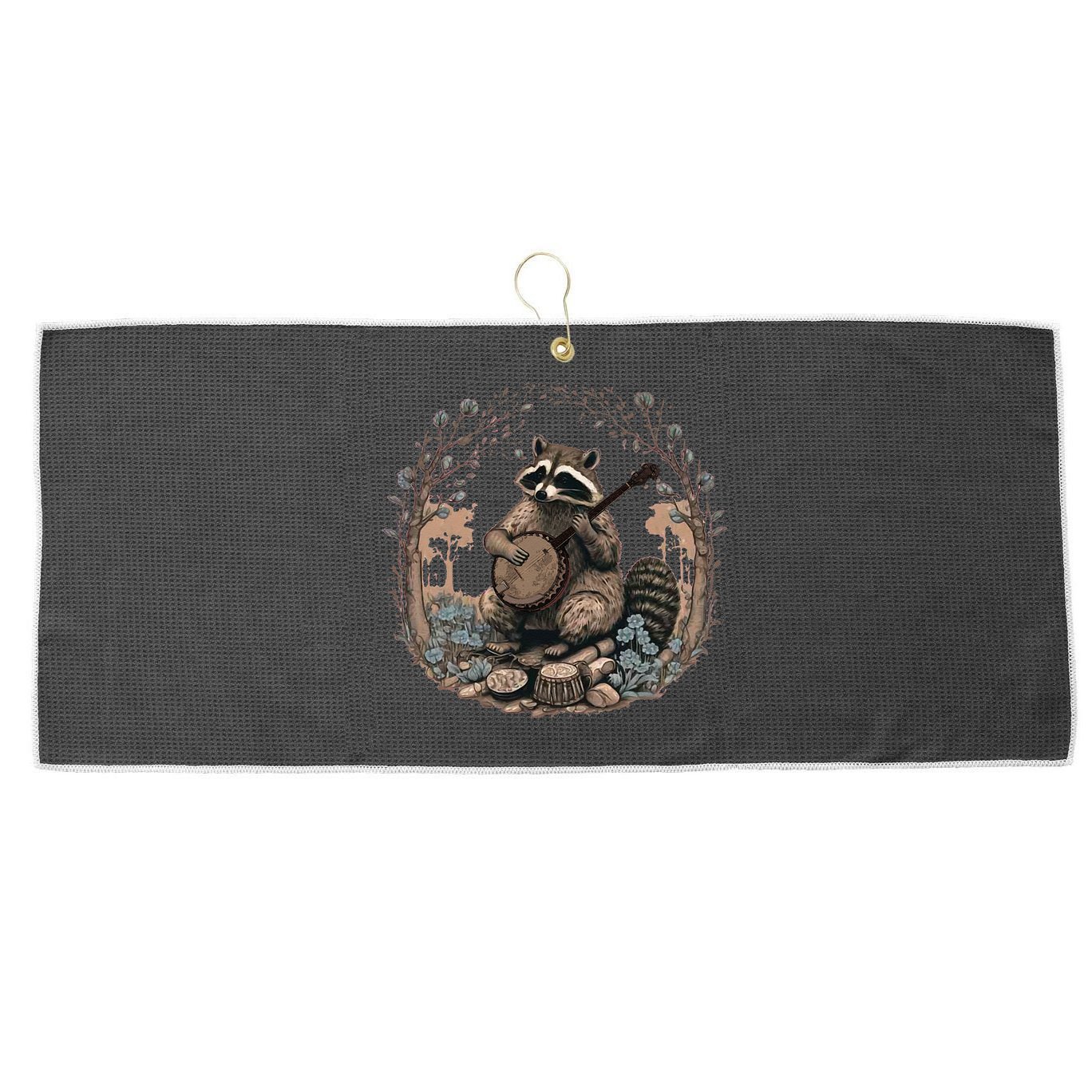 Cottagecore Aesthetic Raccoon Playing Banjo Vintage Racoon Large Microfiber Waffle Golf Towel