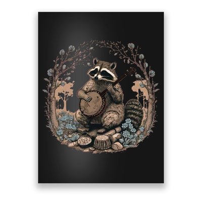 Cottagecore Aesthetic Raccoon Playing Banjo Vintage Racoon Poster