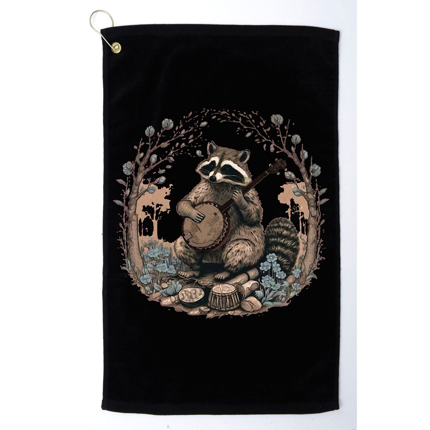 Cottagecore Aesthetic Raccoon Playing Banjo Vintage Racoon Golf Towel