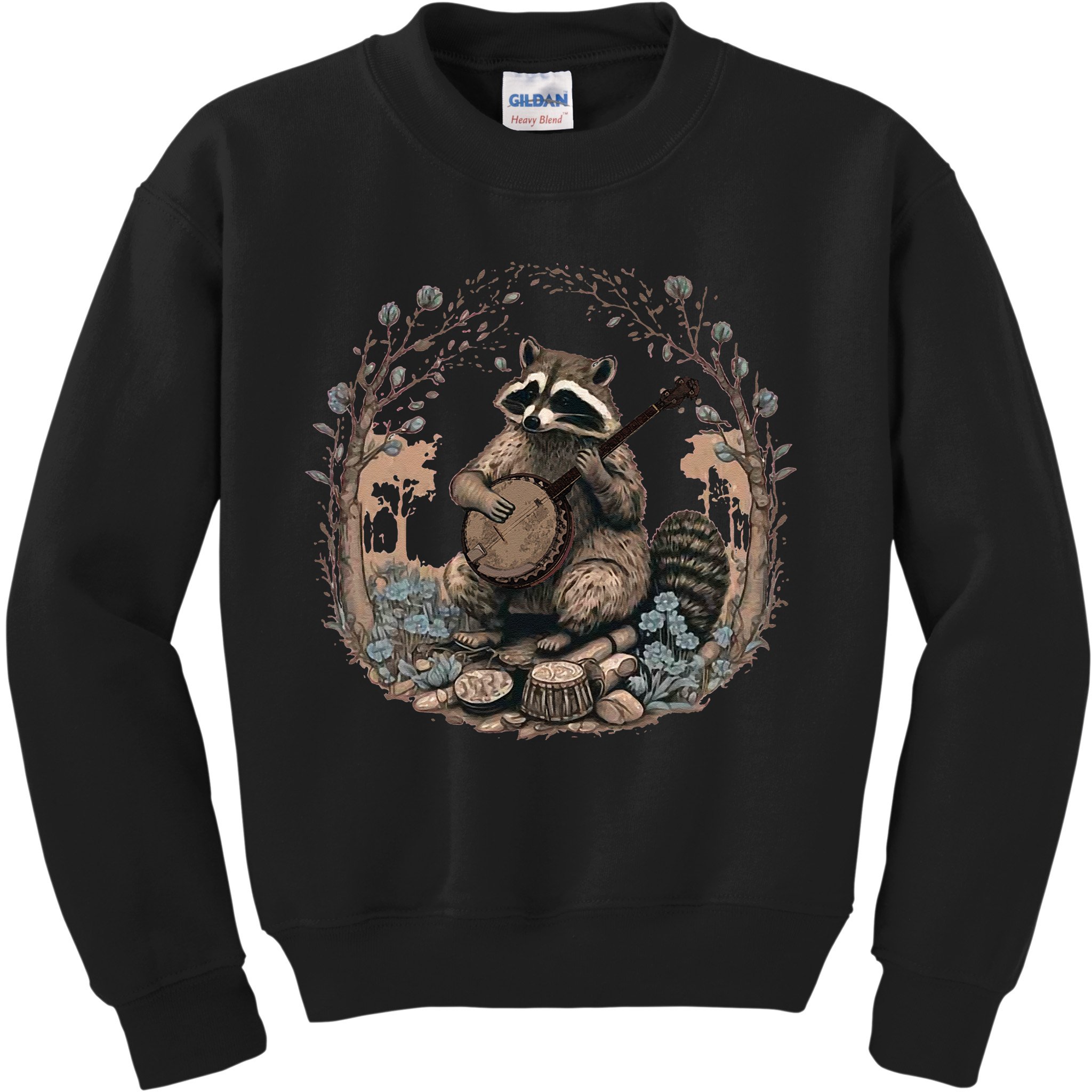 Cottagecore Aesthetic Raccoon Playing Banjo Vintage Racoon Kids Sweatshirt