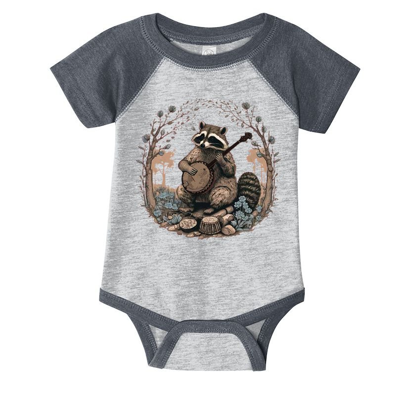 Cottagecore Aesthetic Raccoon Playing Banjo Vintage Racoon Infant Baby Jersey Bodysuit