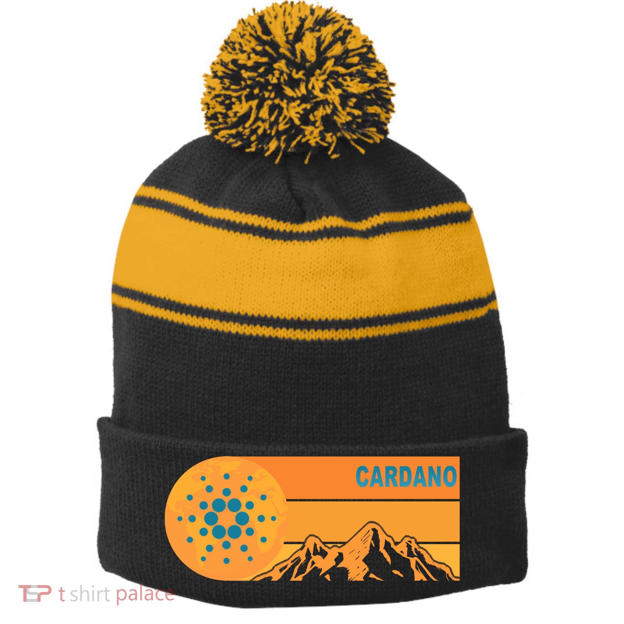Cardano Crypto mountain  Stripe Pom Pom Beanie