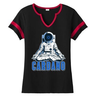 Cardano Mediating Yoga Astronaut Crypto Currency Ladies Halftime Notch Neck Tee