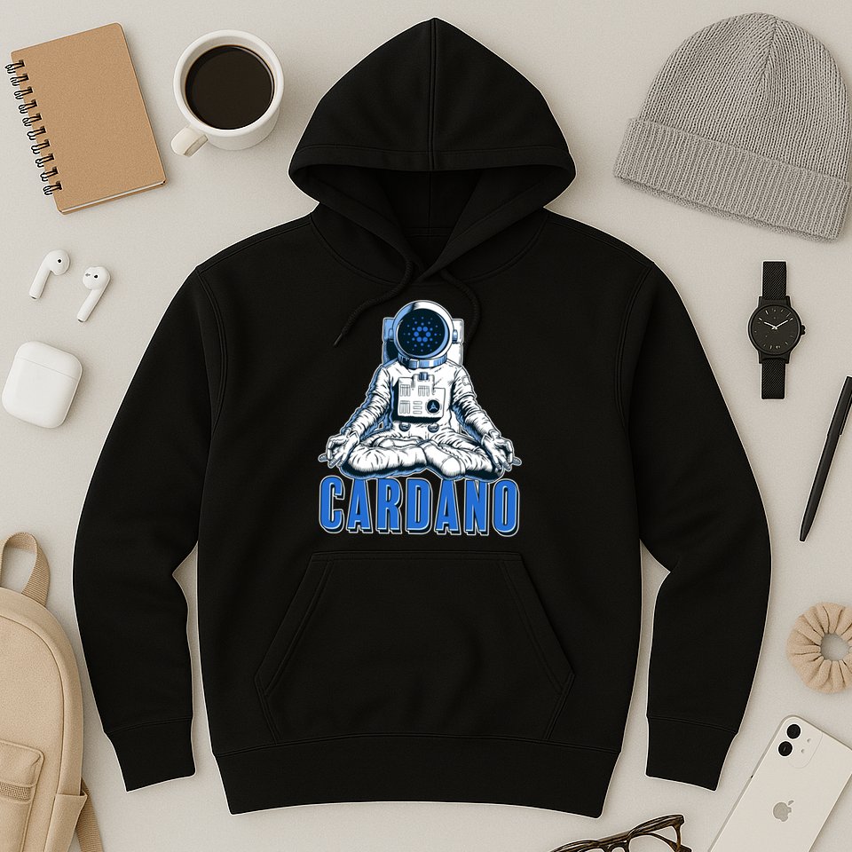 Cardano Mediating Yoga Astronaut Crypto Currency Hoodie