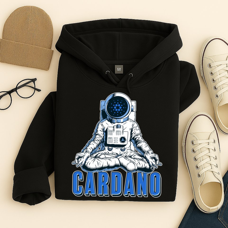 Cardano Mediating Yoga Astronaut Crypto Currency Hoodie