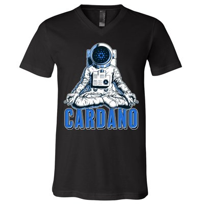 Cardano Mediating Yoga Astronaut Crypto Currency V-Neck T-Shirt
