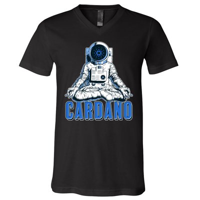 Cardano Mediating Yoga Astronaut Crypto Currency V-Neck T-Shirt