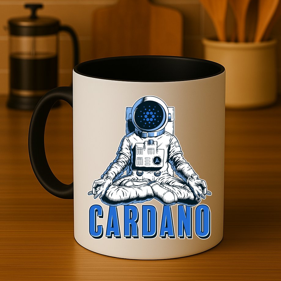 Cardano Mediating Yoga Astronaut Crypto Currency Mug