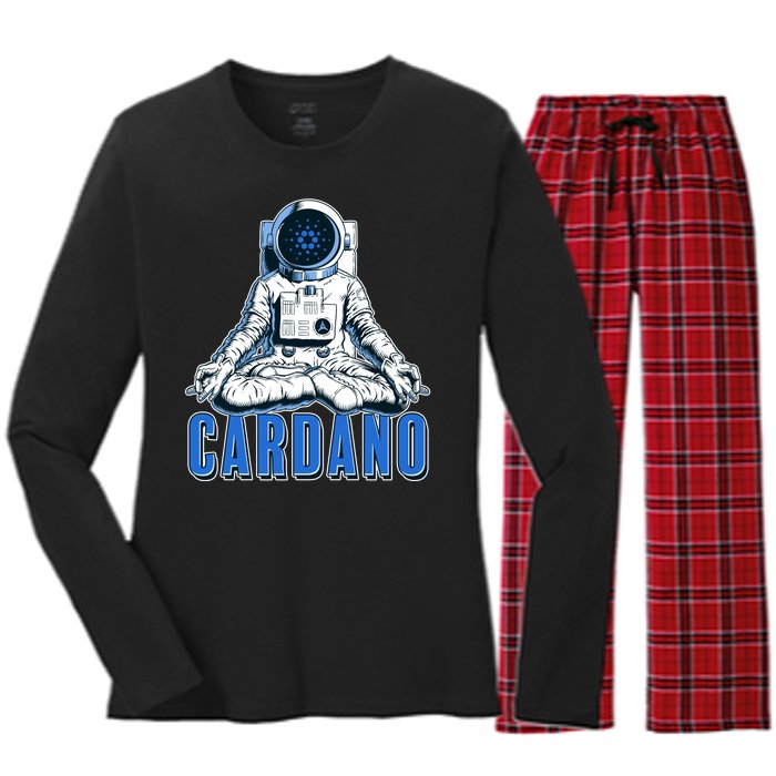 Cardano Mediating Yoga Astronaut Crypto Currency Women's Long Sleeve Flannel Pajama Set 