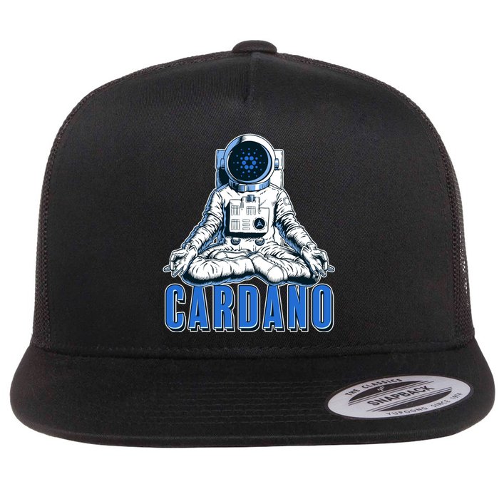 Cardano Mediating Yoga Astronaut Crypto Currency Flat Bill Trucker Hat