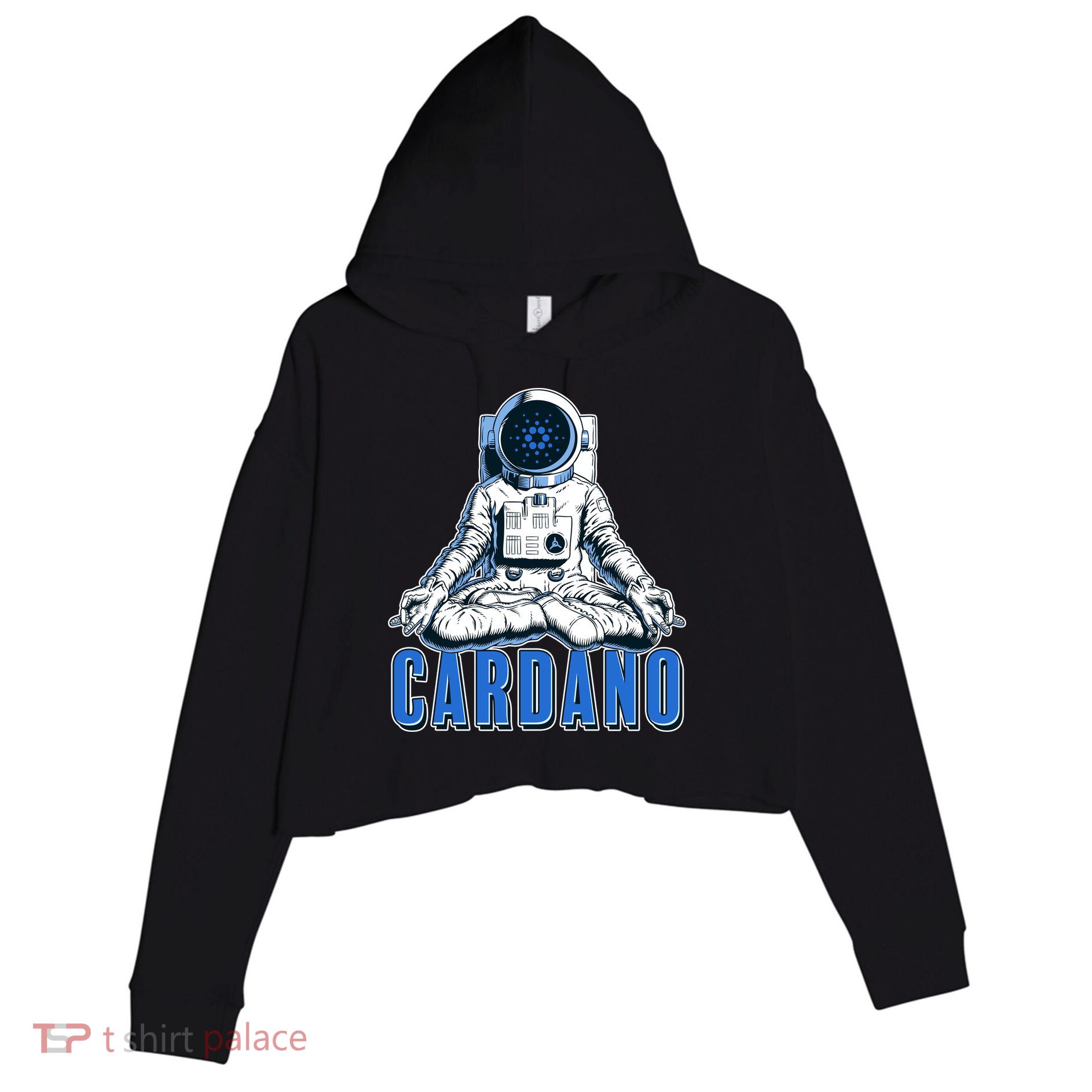 Cardano Mediating Yoga Astronaut Crypto Currency Crop Fleece Hoodie