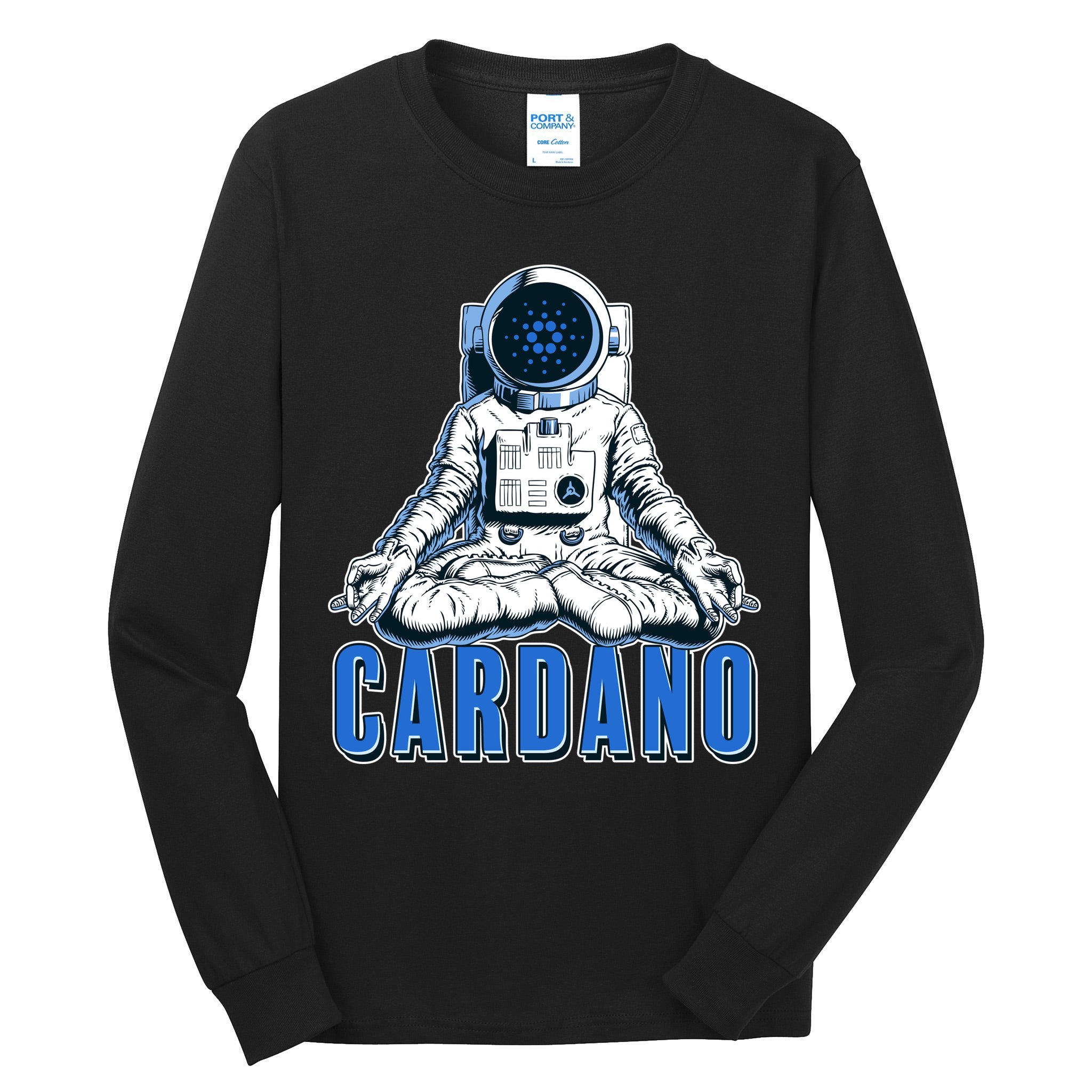 Cardano Mediating Yoga Astronaut Crypto Currency Tall Long Sleeve T-Shirt