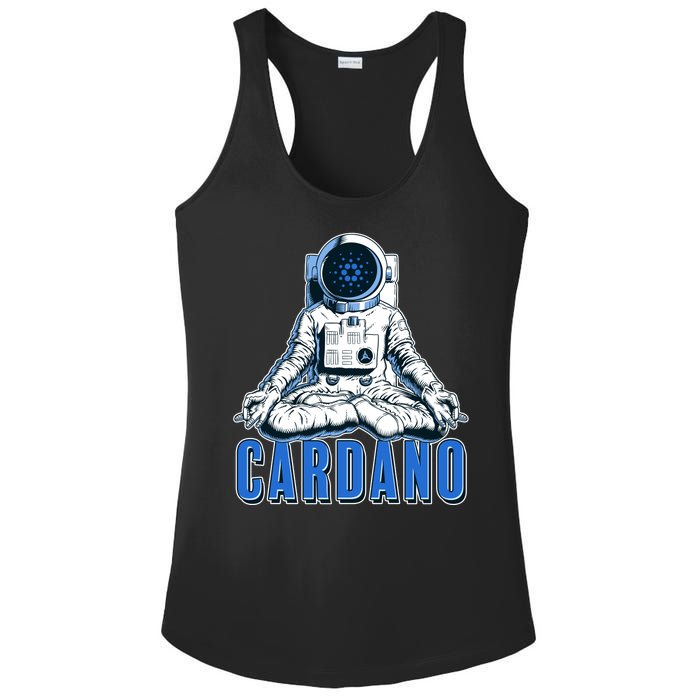 Cardano Mediating Yoga Astronaut Crypto Currency Ladies PosiCharge Competitor Racerback Tank