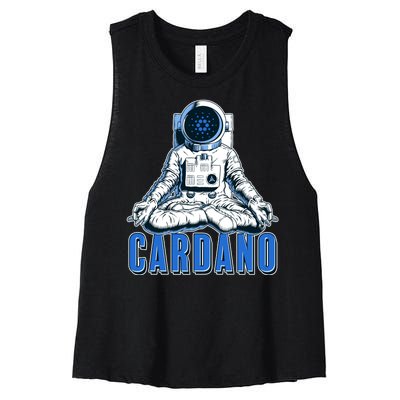 Cardano Mediating Yoga Astronaut Crypto Currency Women's Racerback Cropped Tank