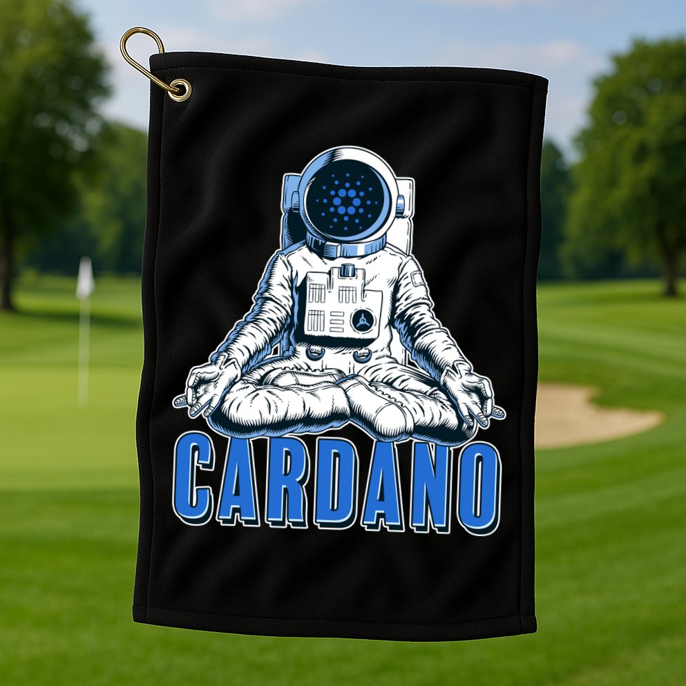 Cardano Mediating Yoga Astronaut Crypto Currency Golf Towel