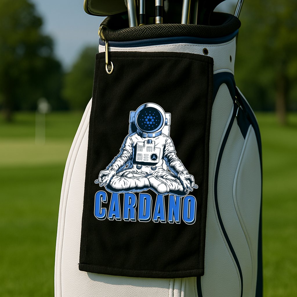 Cardano Mediating Yoga Astronaut Crypto Currency Golf Towel