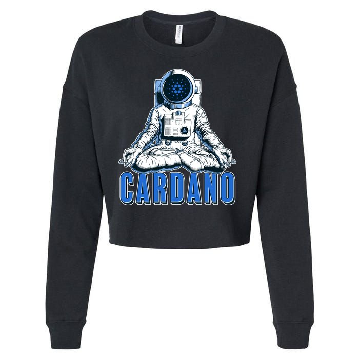 Cardano Mediating Yoga Astronaut Crypto Currency Cropped Pullover Crew