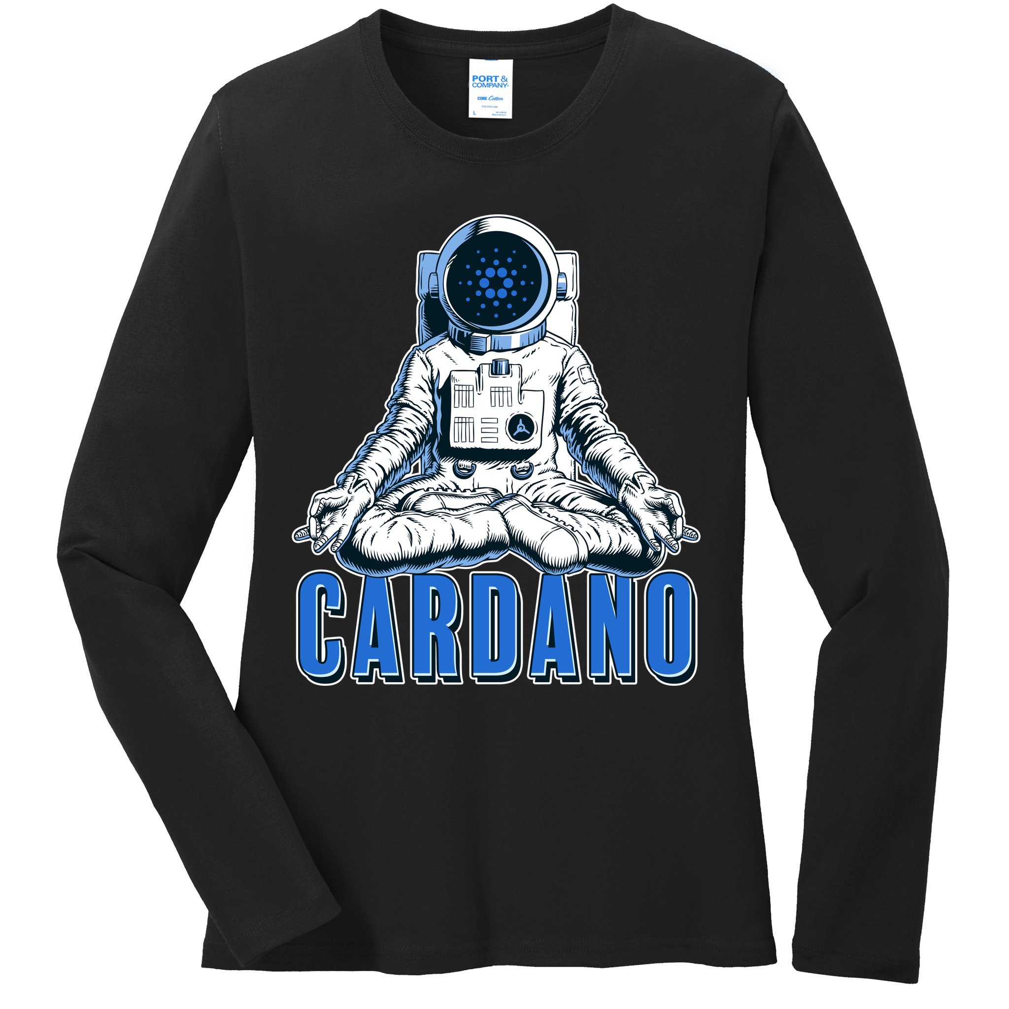 Cardano Mediating Yoga Astronaut Crypto Currency Ladies Long Sleeve Shirt