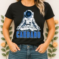 Cardano Mediating Yoga Astronaut Crypto Currency Womens T-Shirt
