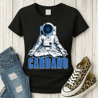 Cardano Mediating Yoga Astronaut Crypto Currency Womens T-Shirt