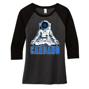 Cardano Mediating Yoga Astronaut Crypto Currency Women's Tri-Blend 3/4-Sleeve Raglan Shirt