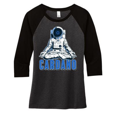 Cardano Mediating Yoga Astronaut Crypto Currency Women's Tri-Blend 3/4-Sleeve Raglan Shirt