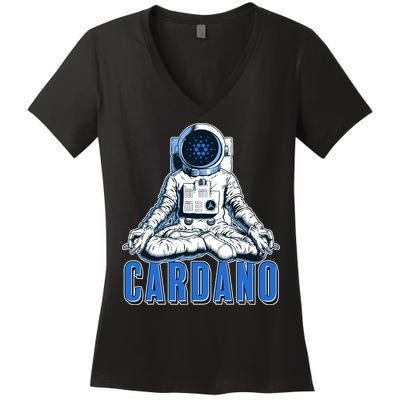 Cardano Mediating Yoga Astronaut Crypto Currency Women's V-Neck T-Shirt