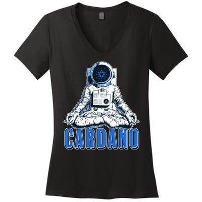 Cardano Mediating Yoga Astronaut Crypto Currency Women's V-Neck T-Shirt