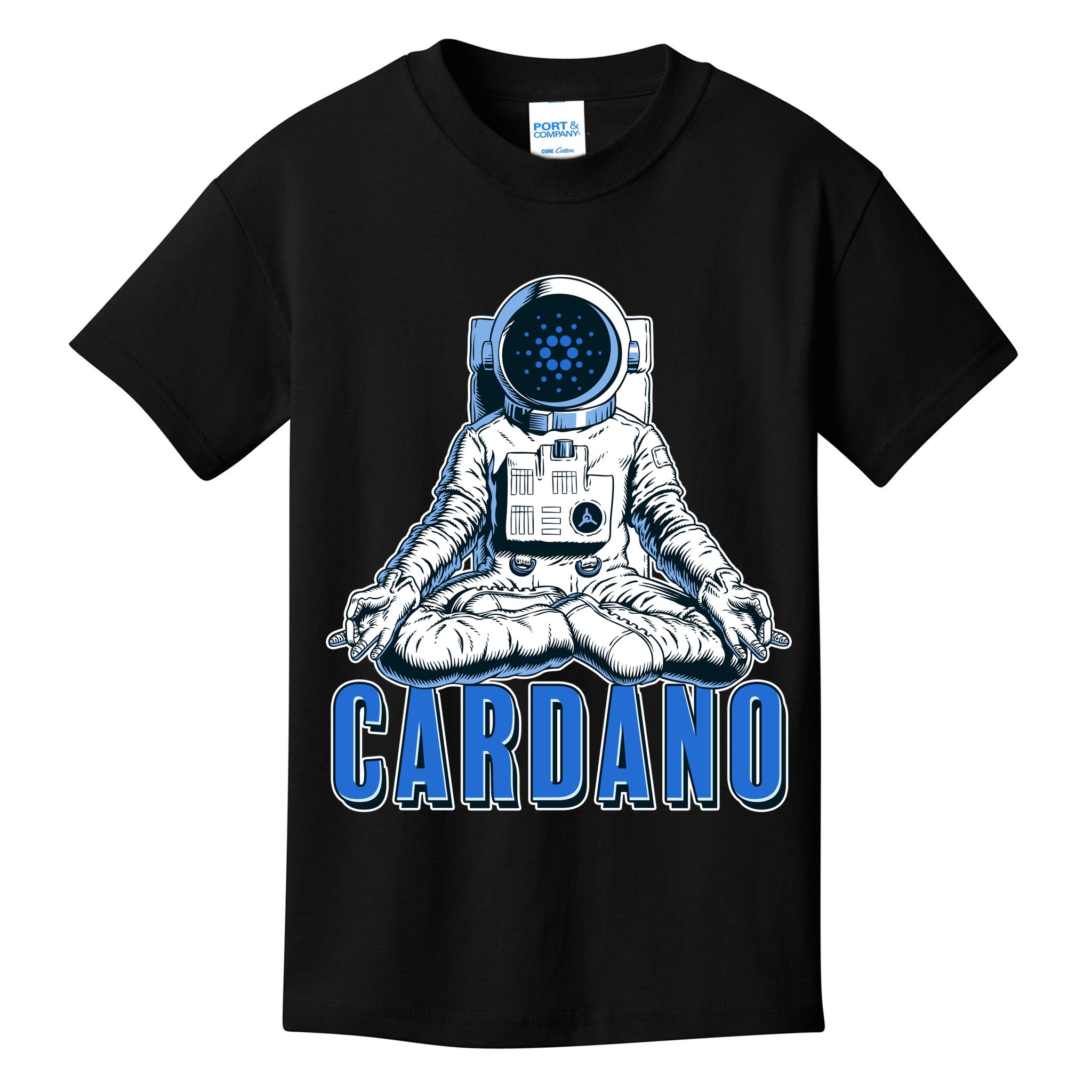 Cardano Mediating Yoga Astronaut Crypto Currency Kids T-Shirt