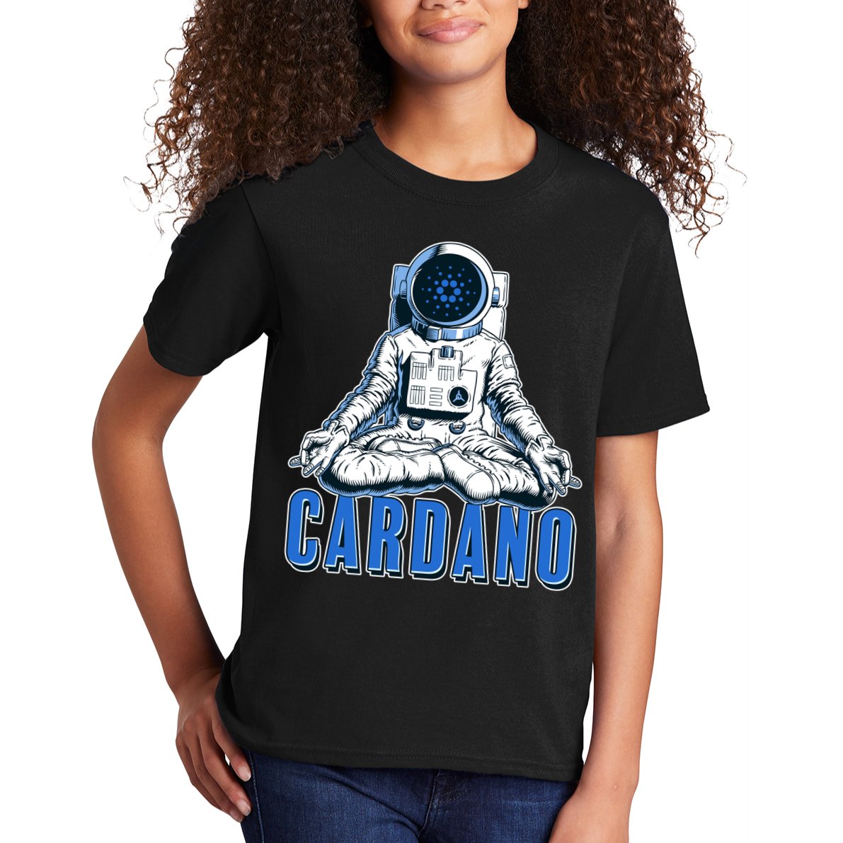 Cardano Mediating Yoga Astronaut Crypto Currency Kids T-Shirt
