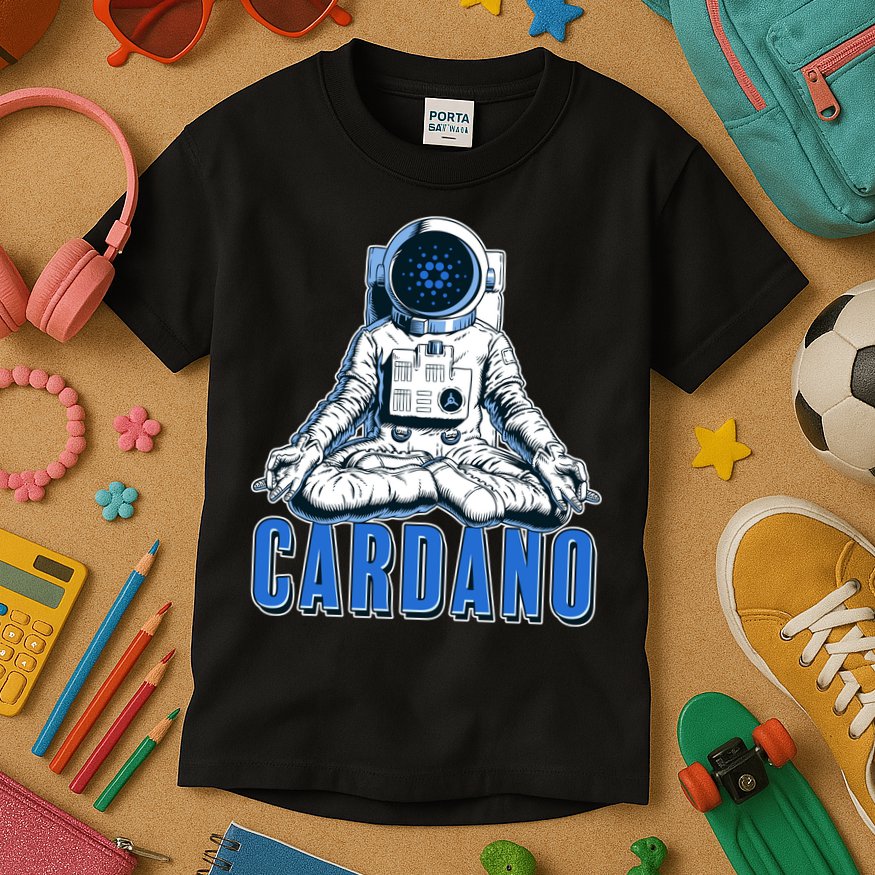 Cardano Mediating Yoga Astronaut Crypto Currency Kids T-Shirt