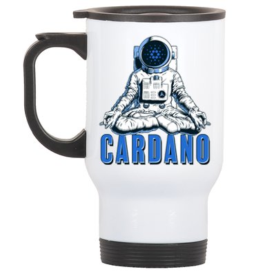 Cardano Mediating Yoga Astronaut Crypto Currency Stainless Steel Travel Mug