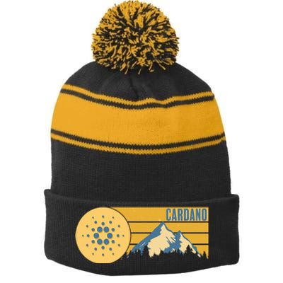 Cardano Vintage Mountains Crypto Currency Stripe Pom Pom Beanie