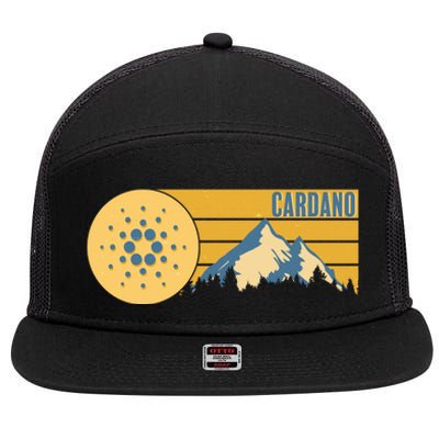 Cardano Vintage Mountains Crypto Currency 7 Panel Mesh Trucker Snapback Hat