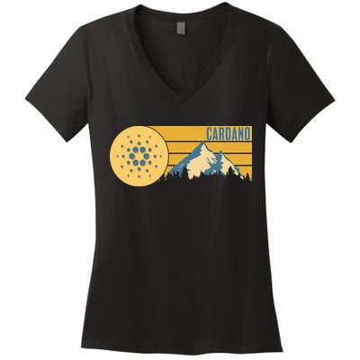 Cardano Vintage Mountains Crypto Currency Women's V-Neck T-Shirt