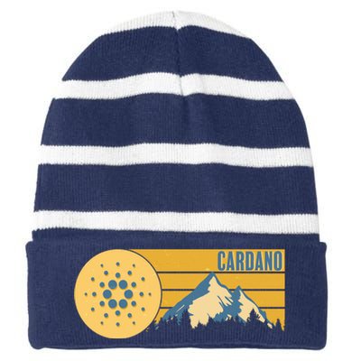 Cardano Vintage Mountains Crypto Currency Striped Beanie with Solid Band