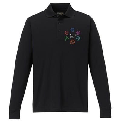 Carpe DM Funny Diem Parody Dice  Performance Long Sleeve Polo