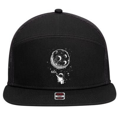 Cartoon Astronaut Moon Swing 7 Panel Mesh Trucker Snapback Hat