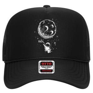 Cartoon Astronaut Moon Swing High Crown Mesh Back Trucker Hat