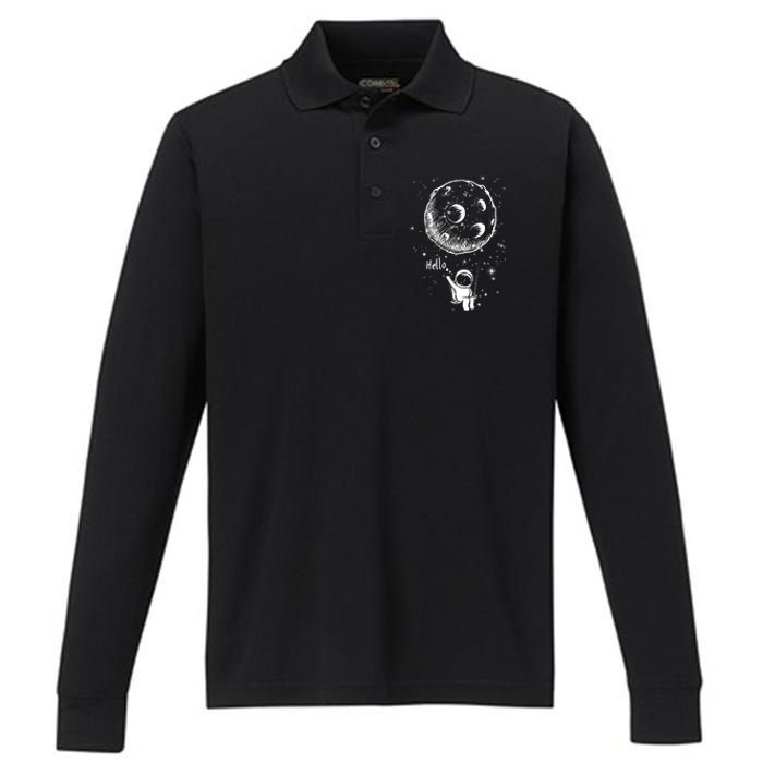 Cartoon Astronaut Moon Swing Performance Long Sleeve Polo