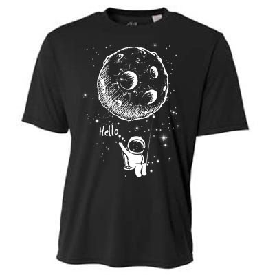 Cartoon Astronaut Moon Swing Cooling Performance Crew T-Shirt