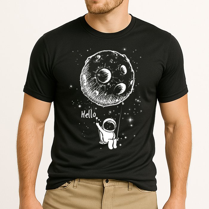 Cartoon Astronaut Moon Swing Cooling Performance Crew T-Shirt