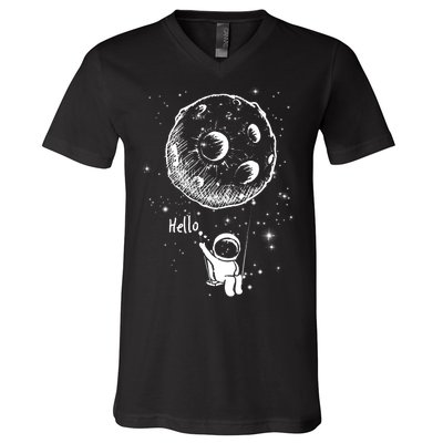 Cartoon Astronaut Moon Swing V-Neck T-Shirt