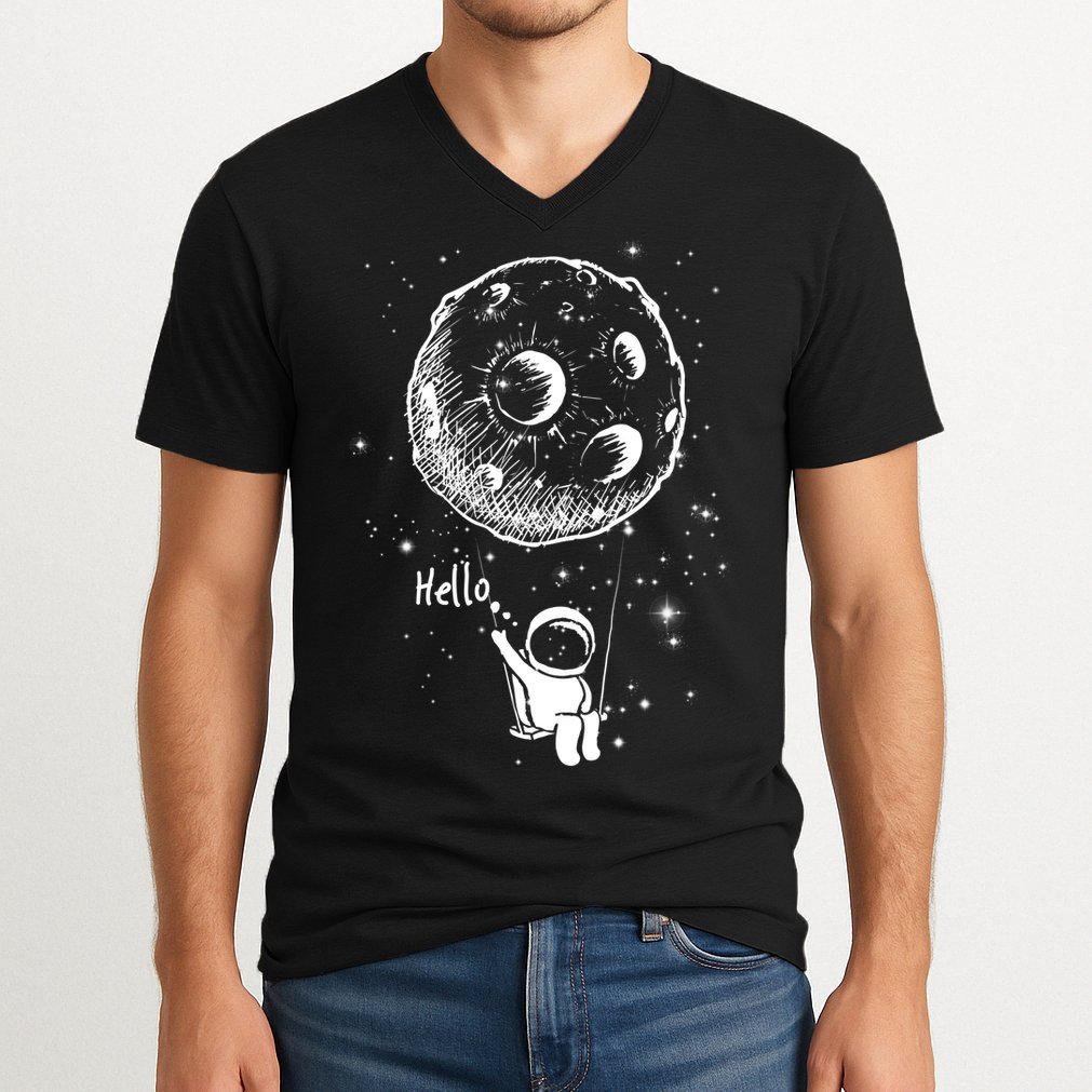 Cartoon Astronaut Moon Swing V-Neck T-Shirt