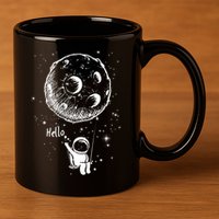 Cartoon Astronaut Moon Swing 11oz C Handle Ceramic Mug