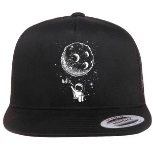 Cartoon Astronaut Moon Swing Flat Bill Trucker Hat